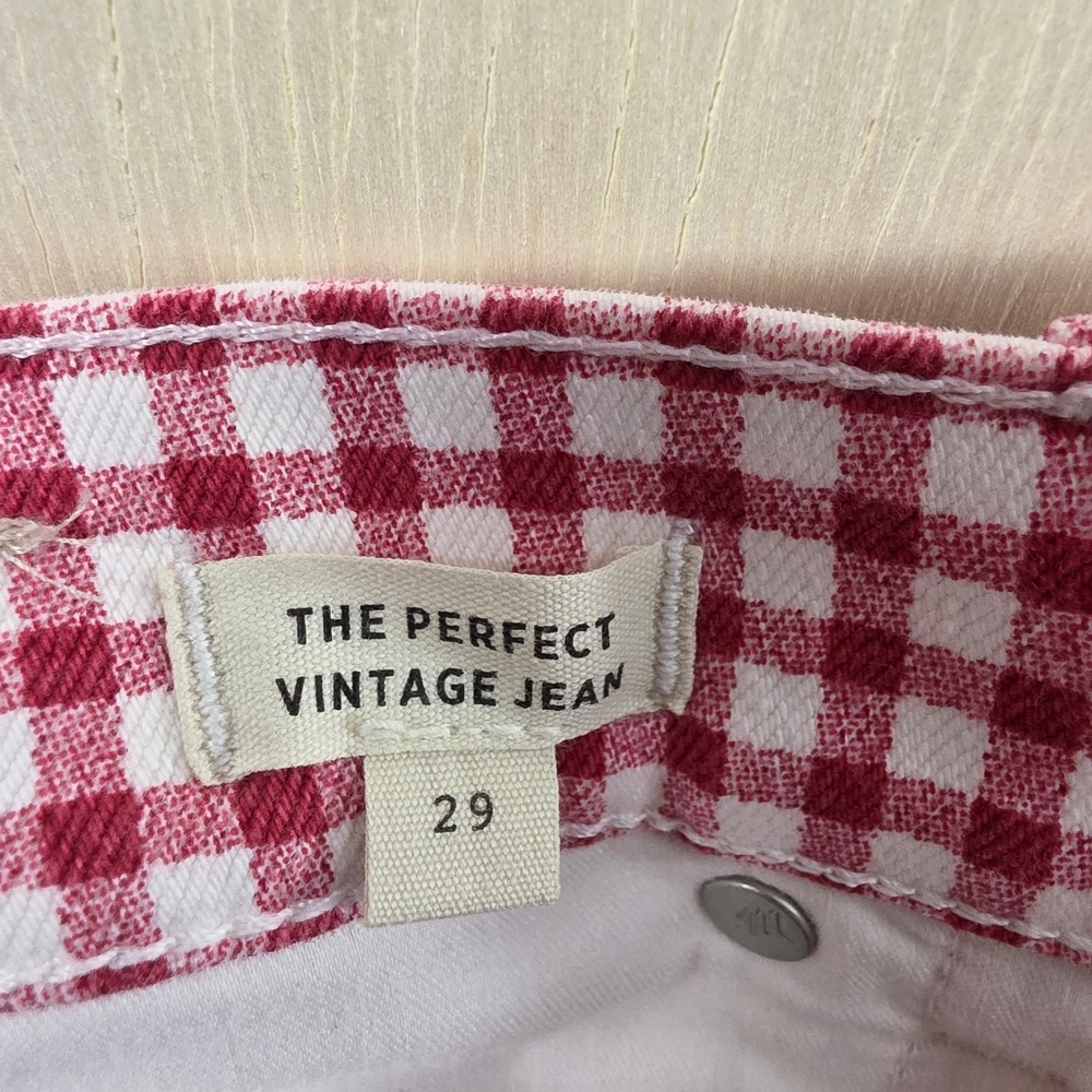 Madewell The Perfect Vintage Jean Red White Gingham Check High Rise Pants 29 - Picture 5 of 16
